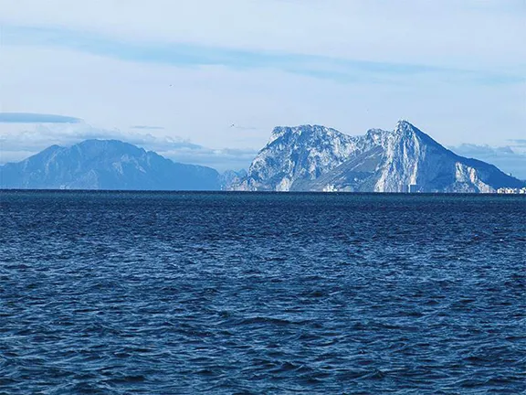 Pillars of Hercules from the east - Jebel Musa left Gibraltar right